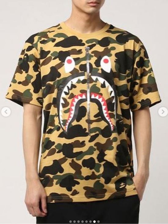 Bape Other - BAPE A BATHING APE Camo Shark Graphic T-Shirt Top Yellow Green Men’s Size XL